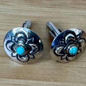 Sterling Silver Cuff Link with Single Turquoise Stone